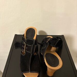 Black Heeled Sandals with Buckle Detail